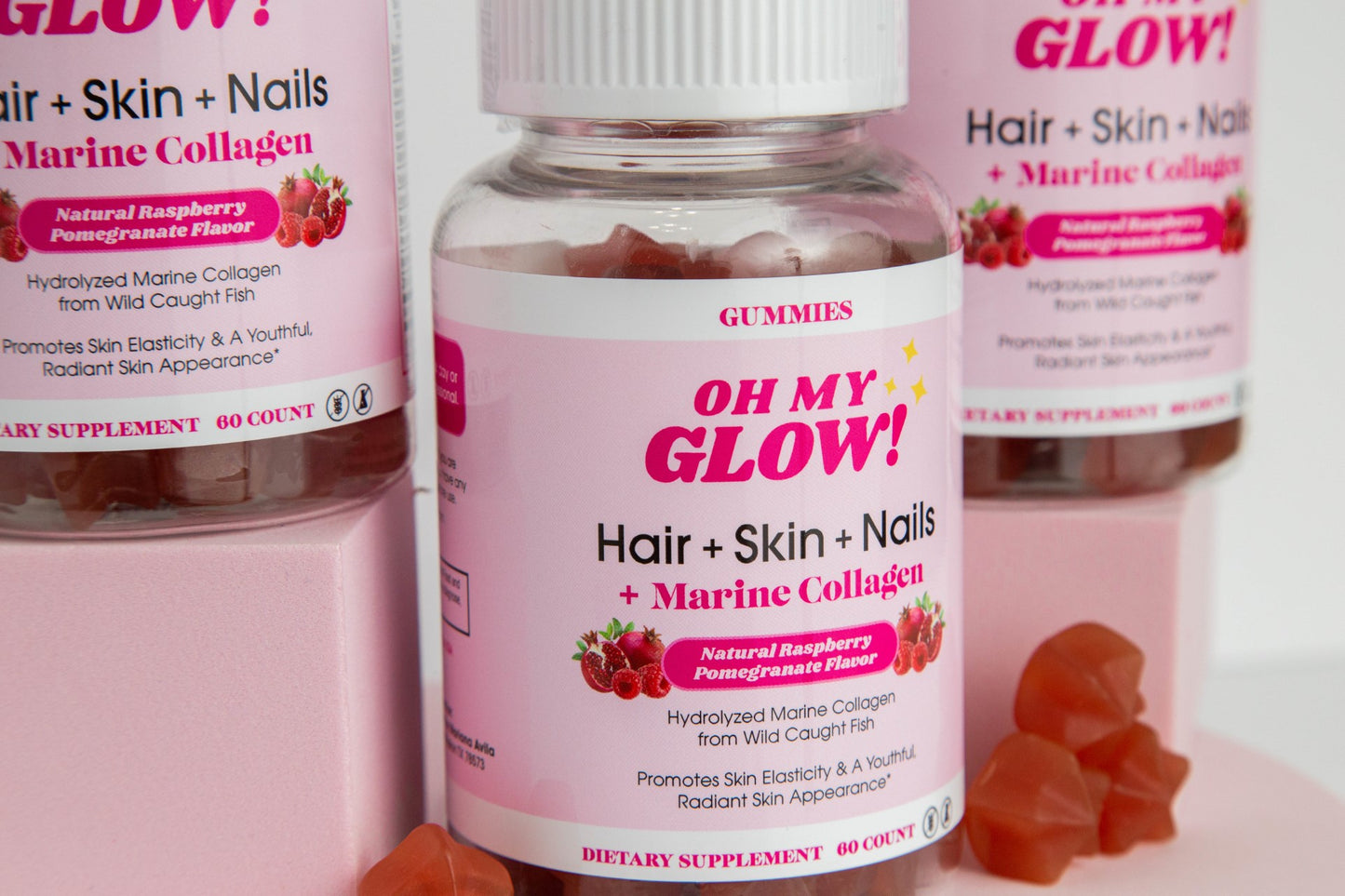 ¡Oh My Glow! Cabello, piel y uñas + gomitas de colágeno marino - Paquete de 3 meses