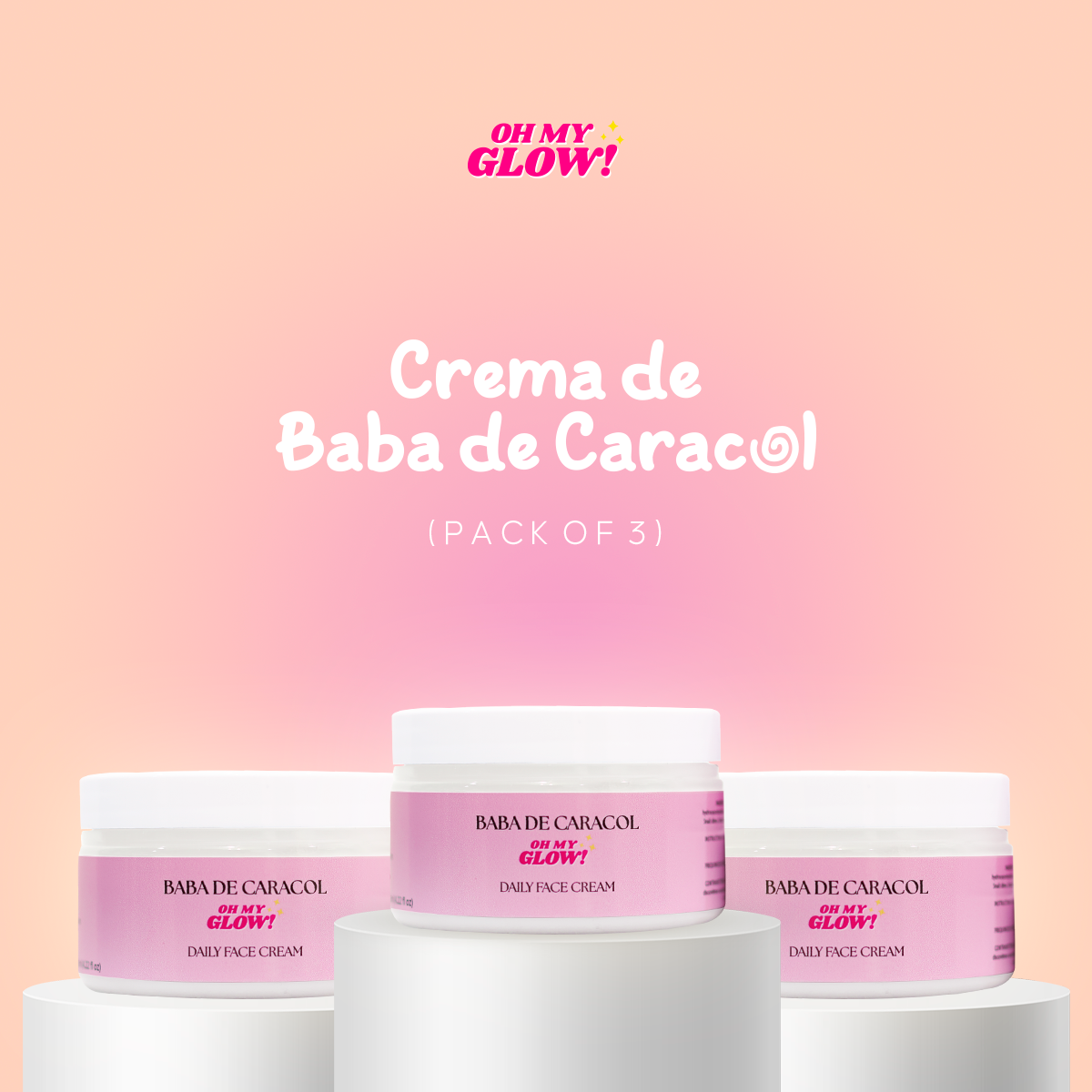 Crema facial de uso diario Oh My Glow! Baba De Caracol - Paquete de 3