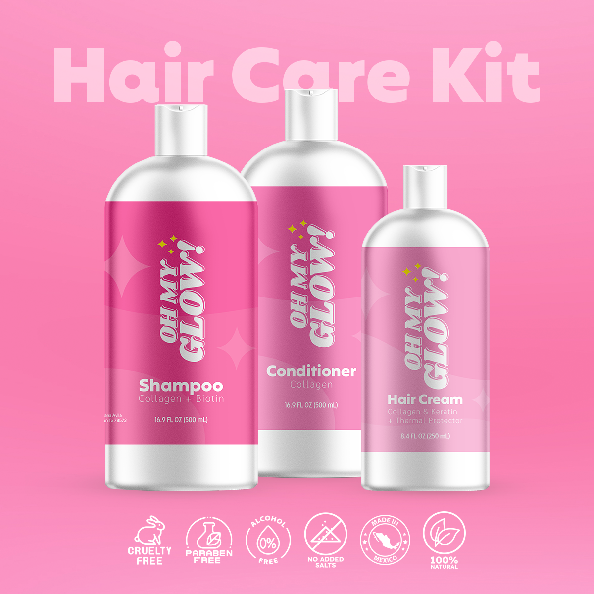 Oh My Glow! Hair Care Kit - Shampoo, Conditioner, Hair Cream